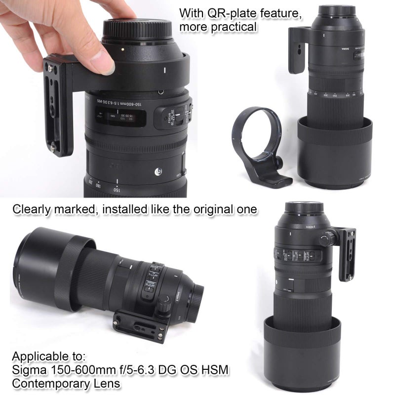 iShoot Lens Collar Support, CNC Machined Tripod Mount Ring for TS-71 Sigma 150-600mm f/5-6.3 DG OS HSM Contemporary Lens, Bottom is ARCA Fit Quick Release Plate for Tripod Ball Head of ARCA-SWISS Type - Image 4